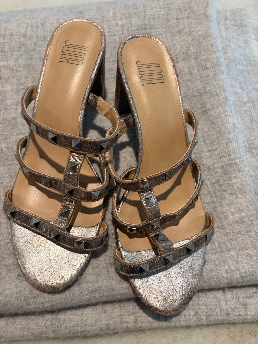 Women's Metallic Studded Strappy Mules -bronze Gold